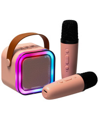 Karaoke set 2 microphones + portable speaker BLUETOOTH USB LED pink