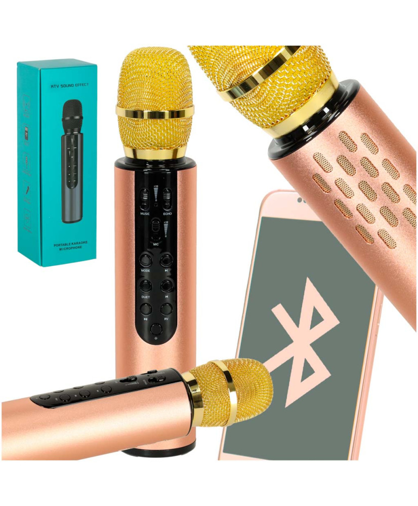 Bluetooth karaoke wireless microphone gold