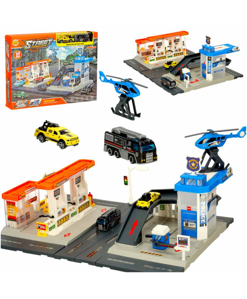 Gas station police parking lot set 54el