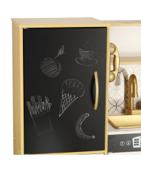 Wooden kitchen for children with refrigerator gold