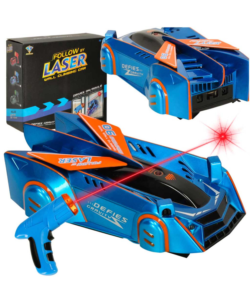 RC car laser controlled auto driving on the wall on laser blue