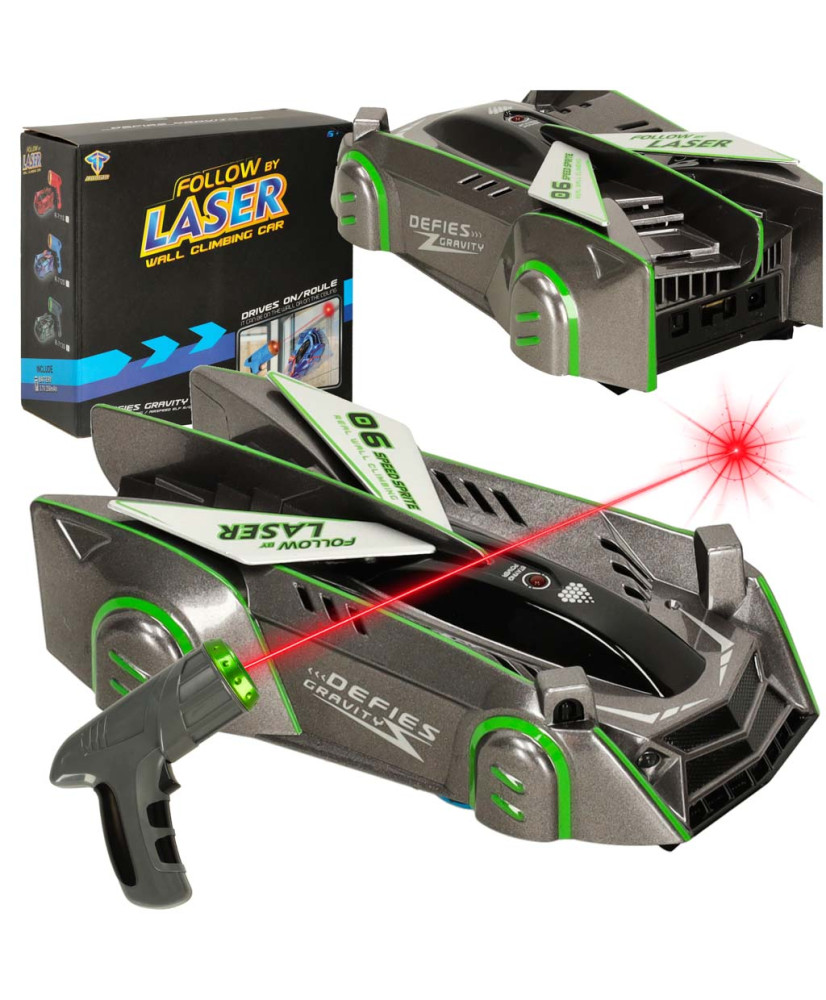 RC car laser-controlled car driving on the wall on laser gray