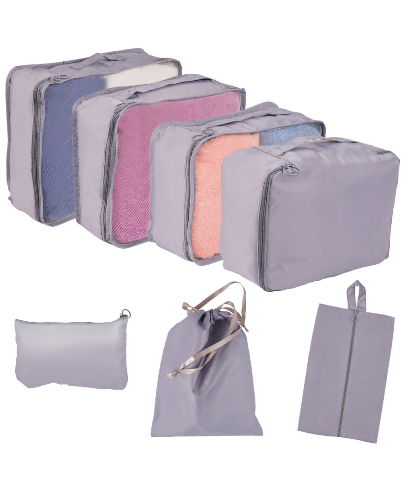 Suitcase organizers travel set 7 pieces clothes storage accessories waterproof bags toiletry bag shoe bag gray