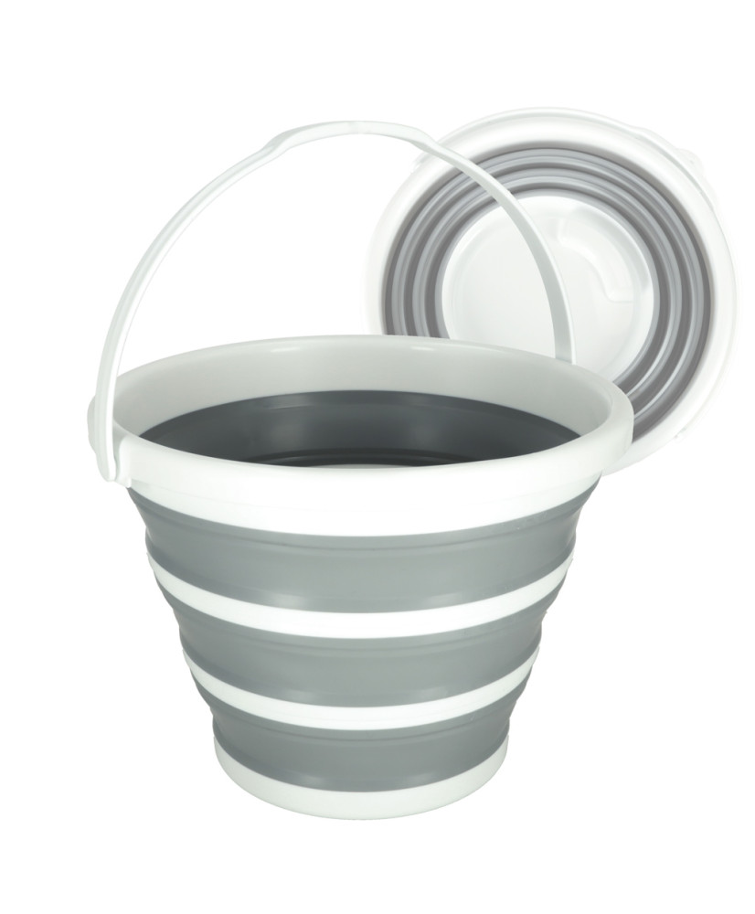 Silicone folding bucket 10L stripes grey