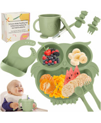 Silicone dishes for kids owl milita green