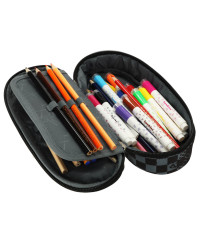 Stiffened sachet pencil case with flap checkerboard