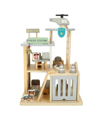 Wooden police station + helicopter police car