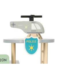 Wooden police station + helicopter police car