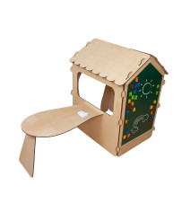Wooden house for children with board and table