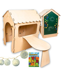 Wooden house for children with board and table
