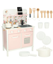 Wooden kitchen pink flowers...