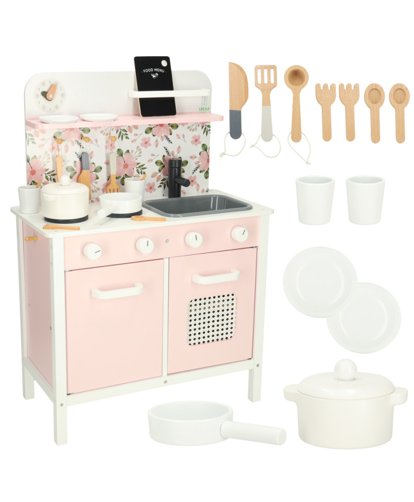 Wooden kitchen pink flowers oven LULILO
