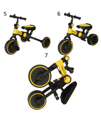 Tricycle yellow-black tricycle with a canopy