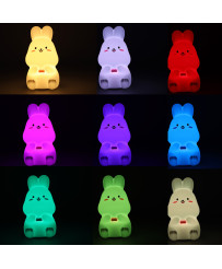 Children's silicone LED night light white with pink bunny