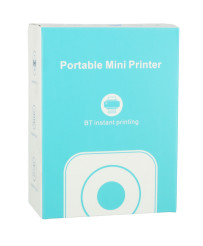 Mini thermal label photo printer + USB cable cat blue