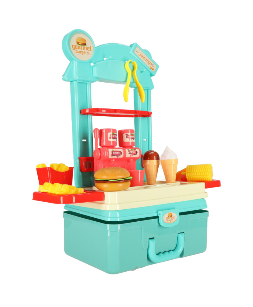 Children's kitchen in a suitcase fast food hamburger set ice cream fries 55cm