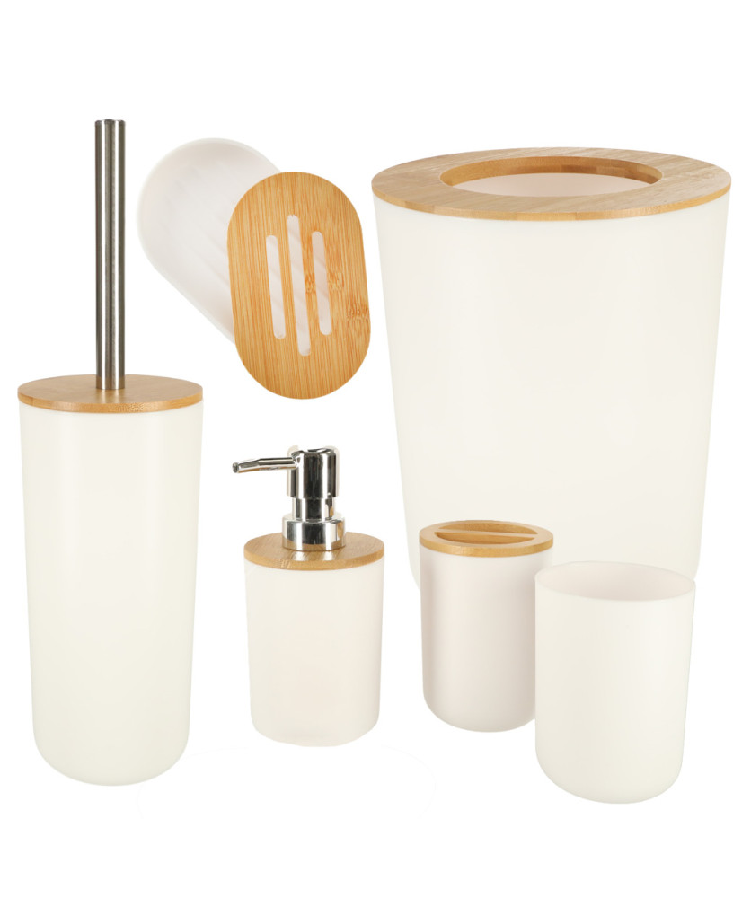 Bathroom set brush dispenser set of 6 items white