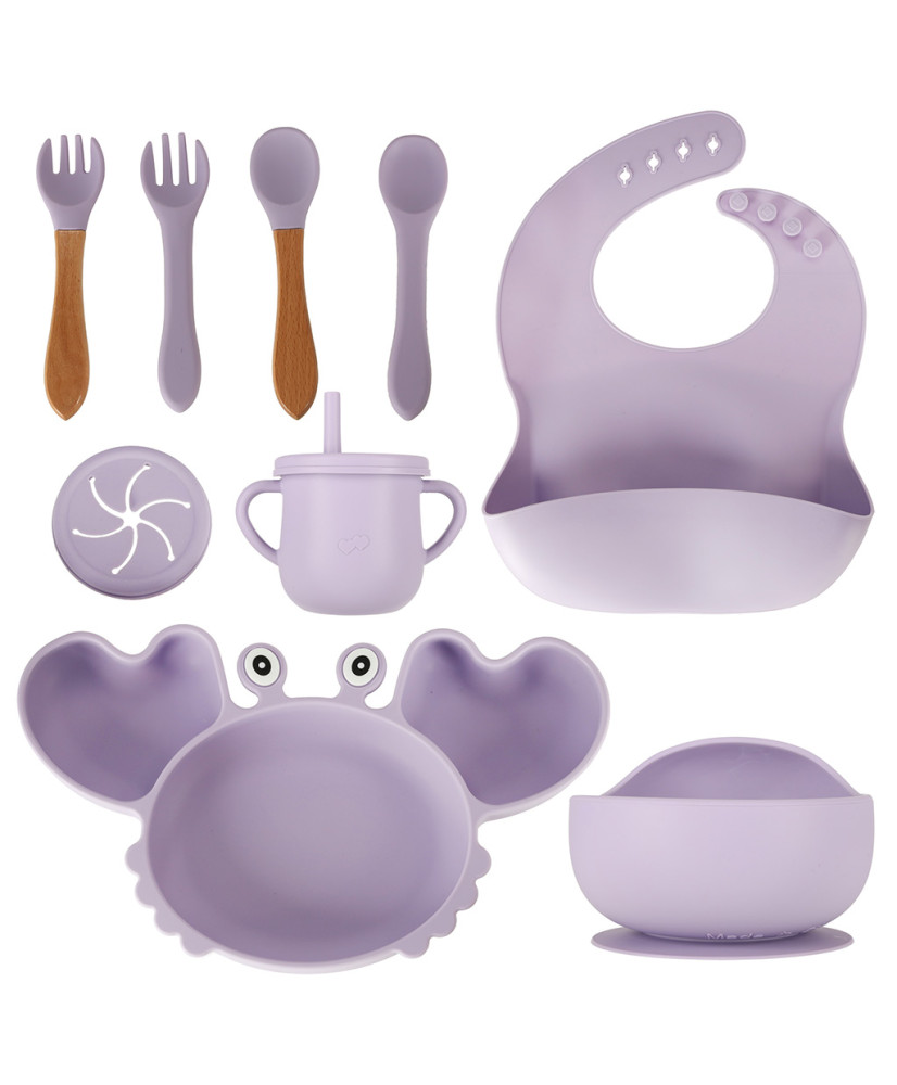 Silicone dishes for kids crab set of 9 items purple