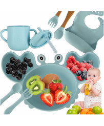 Silicone dishes for kids crab set of 9 items blue