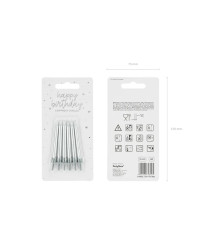 Birthday cake candles plain silver 6cm 6 pieces