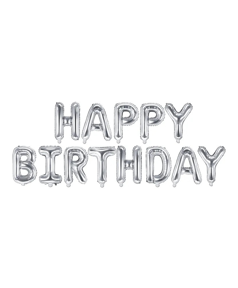 Foil balloon birthday decoration Happy Birthday silver 340cm x 35cm