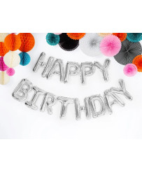 Foil balloon birthday decoration Happy Birthday silver 340cm x 35cm