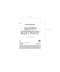 Foil balloon birthday decoration Happy Birthday silver 340cm x 35cm