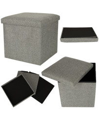 Folding pouffe with storage box grey 38x38x38cm