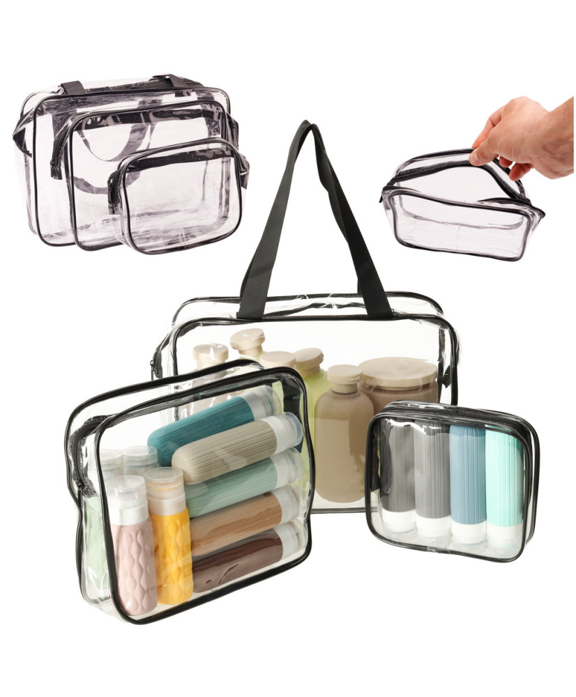 Transparent cosmetic bag travel organizer for airplane 3 pieces