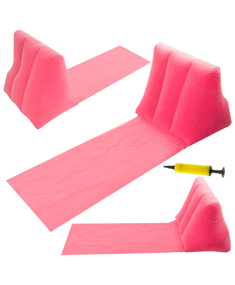 Beach mat lounger with backrest inflatable pink