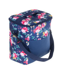 Thermal bag for lunch beach picnic 11L navy blue with flowers