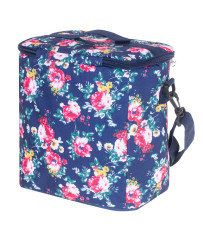 Thermal bag for lunch beach picnic 11L navy blue with flowers