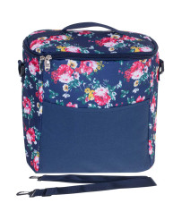 Thermal bag for lunch beach picnic 11L navy blue with flowers