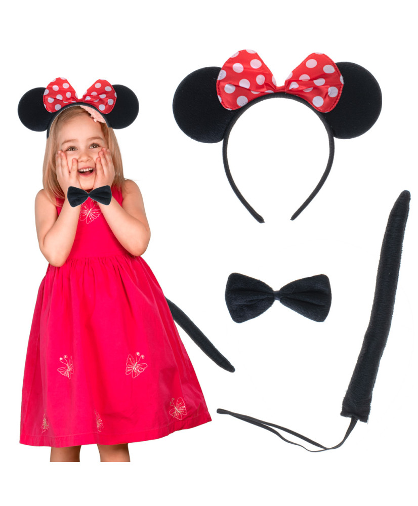 Costume headband bow tie tail set mouse