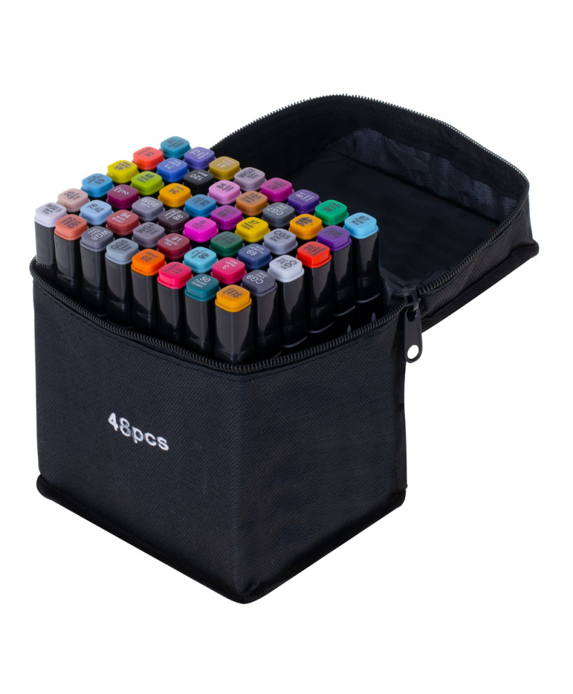 Double-sided alcohol markers in case 48 + stand