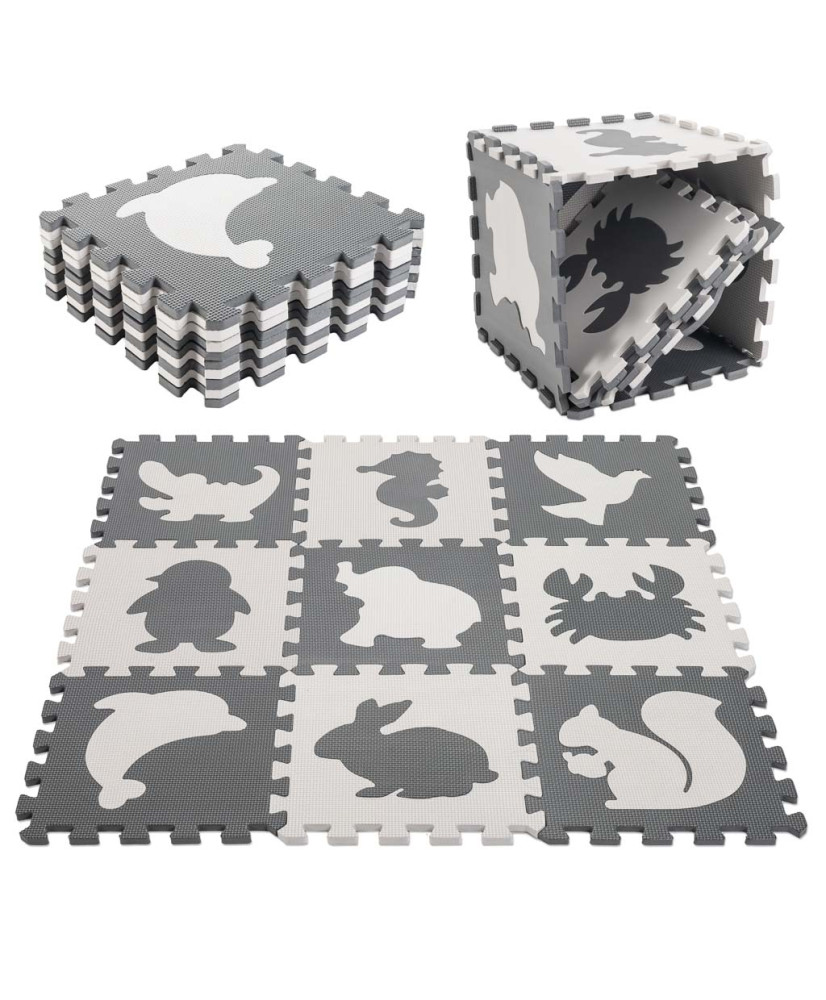 Foam puzzle mat for children 9 el. black-ecru 85cm x 85cm x 1cm
