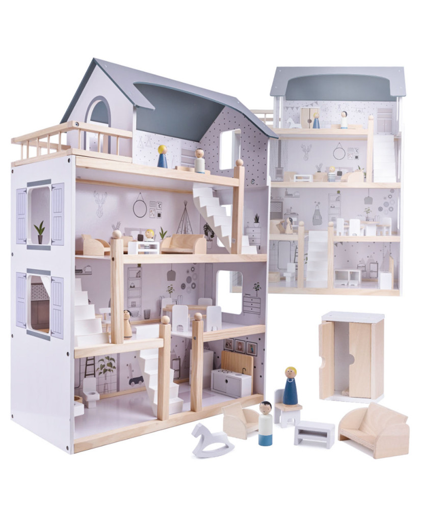 Wooden doll house + furniture 80cm
