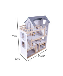 Wooden doll house + furniture 80cm
