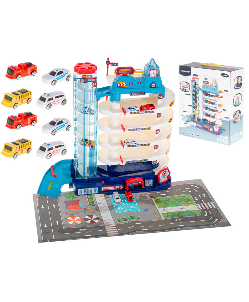 Parking garage 5 levels electric elevator + mat + 8 cars