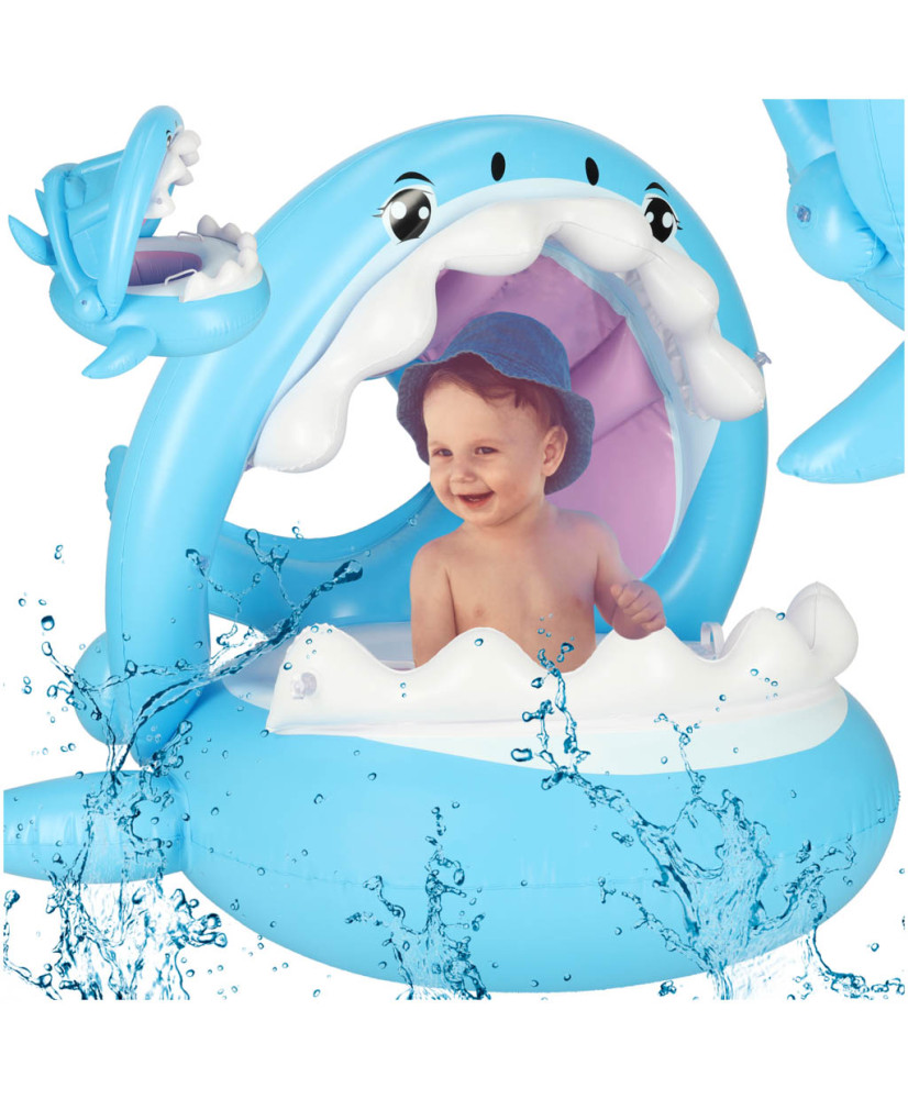 Inflatable pontoon mattress with shark canopy