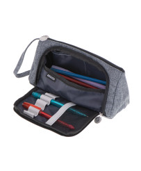 School pencil case double sachet make-up bag grey