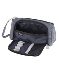 School pencil case double sachet make-up bag grey