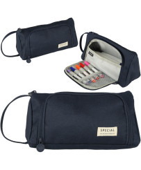 School pencil case double sachet vanity case navy blue