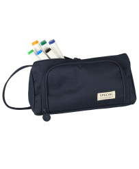 School pencil case double sachet vanity case navy blue