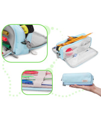 School pencil triple sachet makeup bag 3-in-1 blue