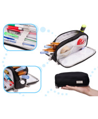 School pencil triple sachet makeup bag 3-in-1 black