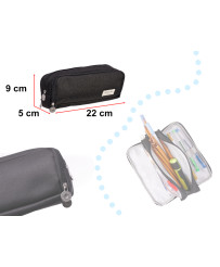 School pencil triple sachet makeup bag 3-in-1 black