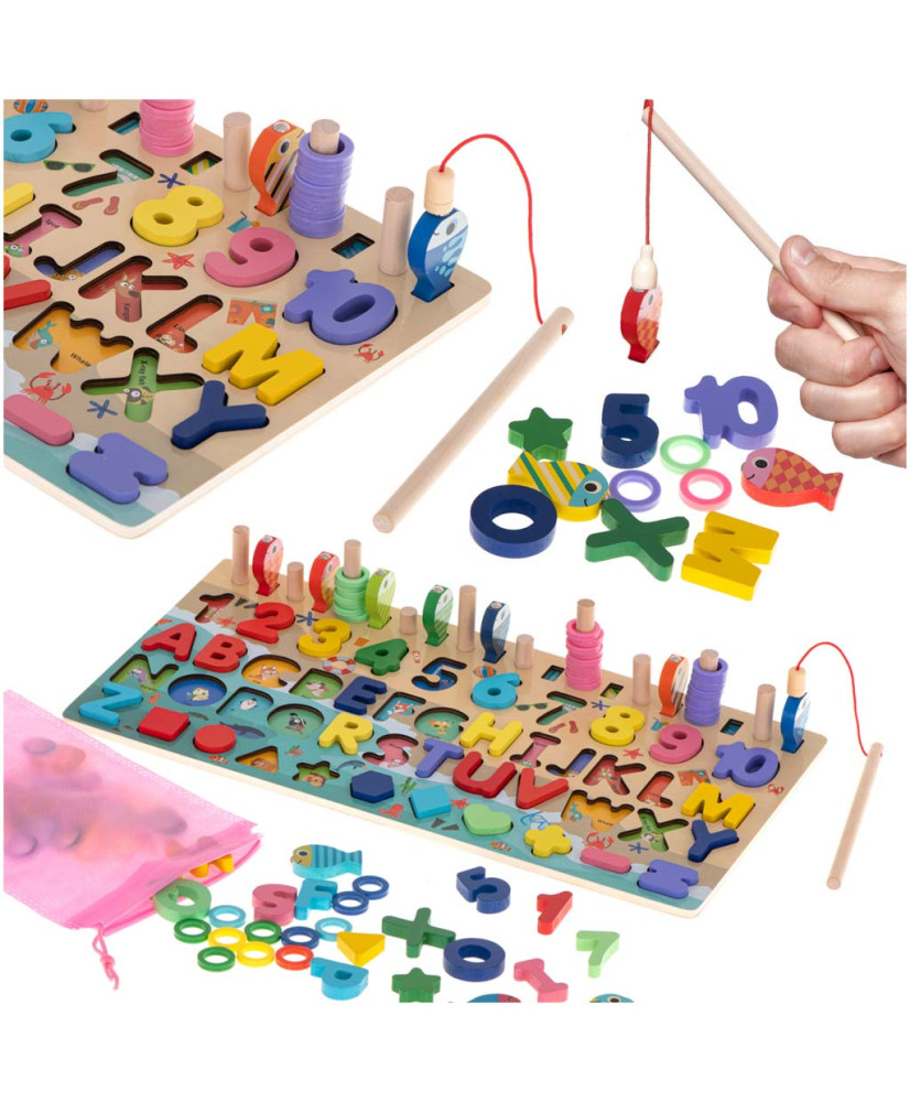 Wooden counting rod fish fishing alphabet numbers