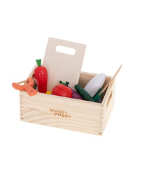 Wooden vegetables for cutting on a magnet in a box + accessories