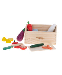 Wooden vegetables for cutting on a magnet in a box + accessories